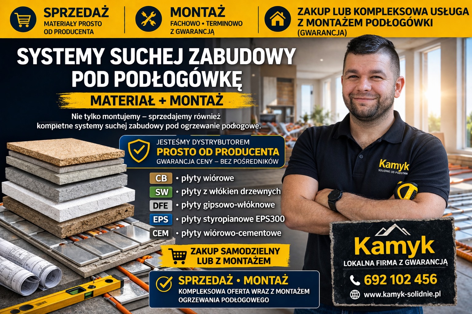 Plakat przedstawiający system suchej zabudowy pod ogrzewanie podłogowe