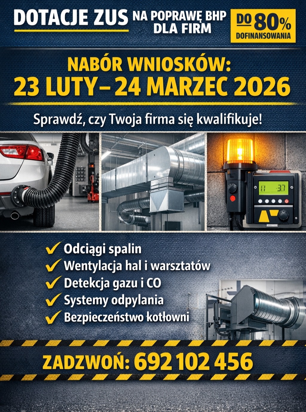 Plakat informujący o dotacjach ZUS na poprawę BHP